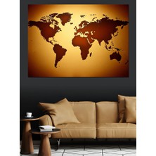 Karizma Tablo Altın Tonlarında Dünya Haritası Tasarımı Dekoratif Kanvas - Mdf Ahşap Tablo