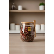 Bambu Kapaklı Cam Kavanoz 1000ML Baharat ve Erzak Saklama Kabı