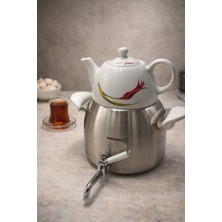 Rivorn Korkmaz A011 Rose Serisi Ocak Üstü Çelik Semaver Seti 5 Lt Alt 1 Lt Üst – Paslanmaz Çelik Semaver