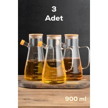 3'lü Alisa Bambu Kapaklı Borosilikat Cam Yağlık Seti 900 ml