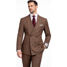 FABIO CASSEL Fabıo Cassel Çizgili Kruvaze Erkek Takım Elbise Slim Fit