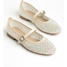 Senzora Bej Cilt Kadın Taş Detaylı Fileli Günlük Babet