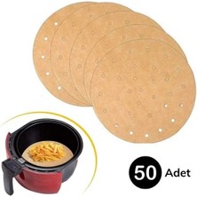 Mercansa 50 Adet Air Fryer Pişirme Kağıdı Tek Kullanımlık Gıda Pişirme Kağıdı Delikli Yuvarlak Model