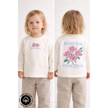 Miniel Kız Beautiful Garden Baskılı %100 Pamuklu Oversize Uzun Kollu T-Shirt Bebek-Çocuk