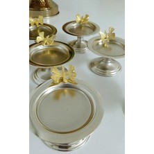 Kelebekli 6’lı Gümüş Renk Makaron ve Lokum Sunum Seti