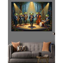 Karizma Tablo Sahne Işıkları Altında Kurbağa Orkestrası Dekoratif Kanvas - Mdf Ahşap Tablo