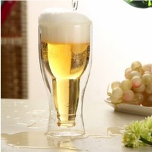 Çift Cidarlı Cam Bardak, 350 Ml, Şişe Tasarımı, Bira ve Meşrubat Için