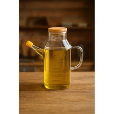 Bambu Kapaklı Yağdanlık 600ML, Şık ve Şeffaf Tasarım