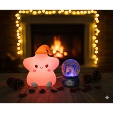 Home Dekor Hediye 2 Li Sevgiliye Romantik Hediye Seti Slikon Yıldız Renkli LED Gece Lambası ve 9cm Mor Kar Küresi Seti