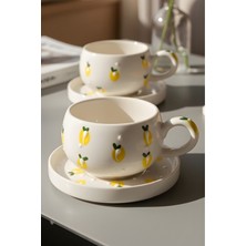 El Yapımı Limon Desenli Çay Fincanı Takımı, 4 Parça, 2 Kişilik, 220 ml