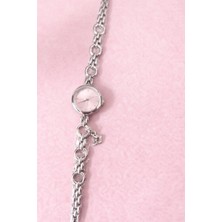 Gümüş Renk Pembe Kadran Charm Detaylı Lüks Kadın Saat