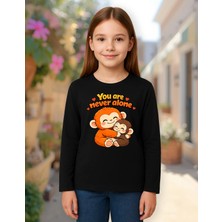 Mixxi Fashion Punch ve Peluş Oyuncağı Maymun Monkey Baskılı Uzun Kollu Unisex Çocuk Tişört (4-13 Yaş)