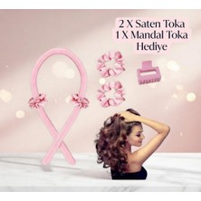 Yurish Isısız Saç Şekillendirme Seti Pudrapembe Saten Saç Sosisi %100 Saf Ipek Saten ( Toka Hediyeli )