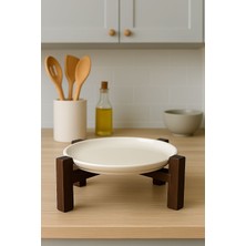 Bambu Siyah Ayaklı Porselen Sunum Tabağı 20CM, Servis ve Tatlı Tabağı