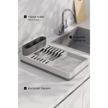 Pratik Bulaşık Kurutma Sepeti ve Düzenleyici, Su Tahliyeli, Beyaz