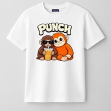 Mixxi Fashion Punch ve Peluş Oyuncağı Maymun Monkey Baskılı Kısa Kollu Unisex  Çocuk Tişört (4-13 Yaş)
