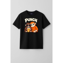 Mixxi Fashion Punch ve Peluş Oyuncağı Maymun Monkey Baskılı Kısa Kollu Unisex  Çocuk Tişört (4-13 Yaş)