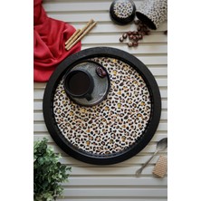 Leo Desenli Yuvarlak Metal Tepsi, 37 Cm, Sunum ve Çay Kahve Tepsisi