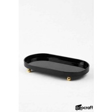 Lüks Kompozit Granit Yağlık ve Sunum Tabağı, Gold Top Ayaklı, 24X12,5 cm