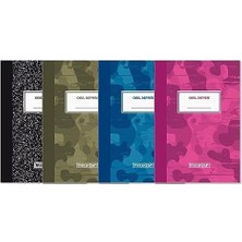 Ecosell Kamuflaj Desen A4 Okul Defteri, 80 Yaprak Kareli 4'lü Paket