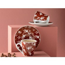 Bordo Porselen 4 Parça 2 Kişilik Kahve Fincan Takımı, 80 ml