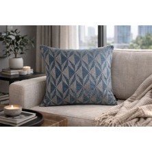 Mrs.Gugar Mavi Geometrik Desenli Keten Kırlent Kılıfı 43X43 cm – Premium Collection