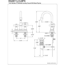Ecosell KS2611PX Vali Pirinç Açılır ve Porselen Çapraz Saplı 4 Inç Lavabo Bataryası, Parlak Krom