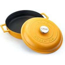 Ecosell Metal Spring Serisi - Döküm Çok Amaçlı Tencere, Yuvarlak, 28 Cm, Mat, Parlak Siyah Taban, Sarı, Kubbe Kapak