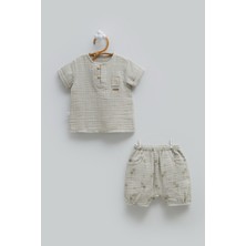 Caramell Free Boy Yarım Pat Düğmeli Müslin Alt Üst Takım - Yeşil - 74-80 cm Yeşil