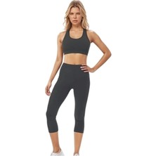 Tusebu Kadın Yüksek Bel Toparlayıcı Kapri Tayt Siyah Spor Yoga Pilates