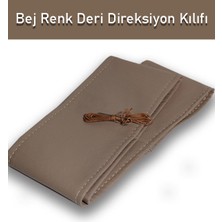 Ruselland Fiat Doblo Özel Süper Deri Direksiyon Kılıfı, Dikmeli Bej Renk Spor Dikiş