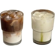 Ecosell 2 Adet 280 ml Origami Dayanıklı Çizgili Desenli Cam Bardak Kahve Çay Sunum Bardağı