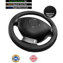 Ruselland Renault Kangoo Özel Süper Deri Direksiyon Kılıfı, Siyah Nokta Desenli Özel Süper Deri Model