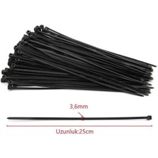 Ecosell 3,6X250 Siyah 25CM Kablo Bağı Plastik Cırt Kelepçe TOPLAYICI-100 Adet