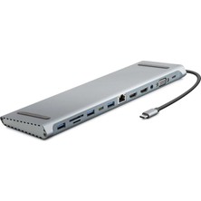 MiraLive Type-C Hdtv Combo 2 * Type-C + 2 * Hdmı + 3 * Usb3.0 + VGA + Audıo + Lan + Tf + Sd 12 In 1 HDX7855