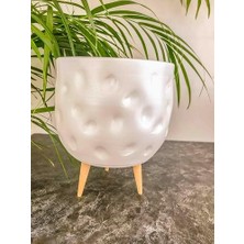 Ecosell Bitki Tasarımı Ev Dekorasyon Aksesuar Beyaz Desenli Toprak Saksı Saksılık Salon Çiçeklik 3 Ayaklı - 19 cm