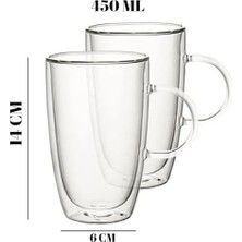 Ecosell 450 ml Çift Cidarlı Şeffaf Cam Kupa – Dayanıklı, ve Soğuk Içeceklere Uygun, Şık ve Dayanıklı Borosilikat Cam Bardak