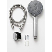 Ecosell Spiralli Duş Başlığı Seti, 3 Fonksiyonlu Krom Duş Başlığı, 150 cm Duş Hortumu, Mafsallı Başlık, Vida ve Dübel Dahil, Su Tasarruflu, Duvara Monte Banyo Takımı