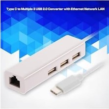 Ecosell USB Type-C Ethernet Adaptörü, Telefon ve Tabletler Için Larda Ethernet Çalışmaz, 3 Port USB 2.0 Hub, Ağ Bağlantısı