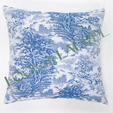 LOOM & LAUREL Yüksek Kaliteli Desenli Jakarlı Dokuma Kumaş Kırlent 45 x 43 cm (İçi Dolu) Mavi Ağırlıklı