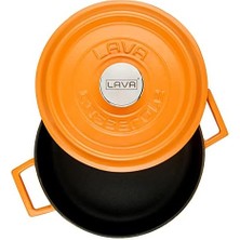 Ecosell Metal Spring Serisi - Döküm Çok Amaçlı Tencere, Yuvarlak, 24 Cm, Mat, Parlak Siyah Taban, Turuncu