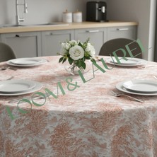LOOM & LAUREL Yüksek Kaliteli Desenli Jakarlı Dokuma Kumaş Yuvarlak 160 x 160 Masa Örtüsü Açık Kahverengi Ağırlıklı
