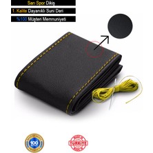 Ruselland Citroen C3 Özel Süper Deri Direksiyon Kılıfı Dikmeli Sarı Spor Dikiş