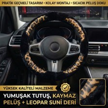 Valente Lusso Geçmeli Direksiyon Kılıfı Classic Leopard Serisi Peluş - Yumuşak Doku & Vahşi Stil (38-40CM Universal)