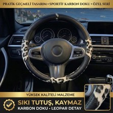 Valente Lusso Geçmeli Direksiyon Kılıfı Carbon-Irbis Serisi Karbon ve Kar Leoparı Desenli - Sportif & Lüks Tasarım (38-40CM)