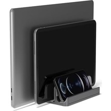 Ecosell Laptop Standı Dikey Metal Stand MacBook ile Uyumlu Ergonomik Notebook Bilgisayar Tutucu Masaüstü Düzenleyici Alüminyum Gri