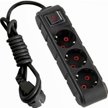 Ecosell Ufo 3lü Anahtarlı Grup Priz 3 Metre 16A 250V, Üçlü Topraklı Uzatma Kablosu 3 Metre (Siyah)