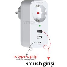 Ecosell Akım Korumalı Tekli Priz 2 USB Girişi + 1 Type-C Girişli Priz