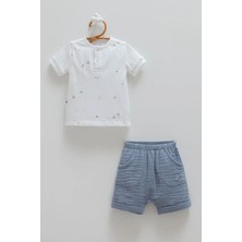 Caramell Yarım Pat Düğmeli Tshırt Alt Üst Takım - Indigo - 80-86 cm Indigo