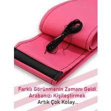 Ruselland Dacia Lodgy Pembe Özel Süper Deri Siyah Yüzüklü Dikişli Direksiyon Kılıfı